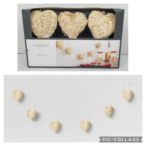 New Threshold Raffia Corn Husk Heart Garland Valentine Day BOHO Farmhouse Rustic - Picture 1 of 4